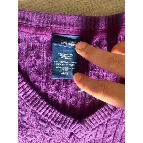 Long sleeve purple cotton cable knit blend sweater L whimsygoth cottagecore - Picture 2 of 3